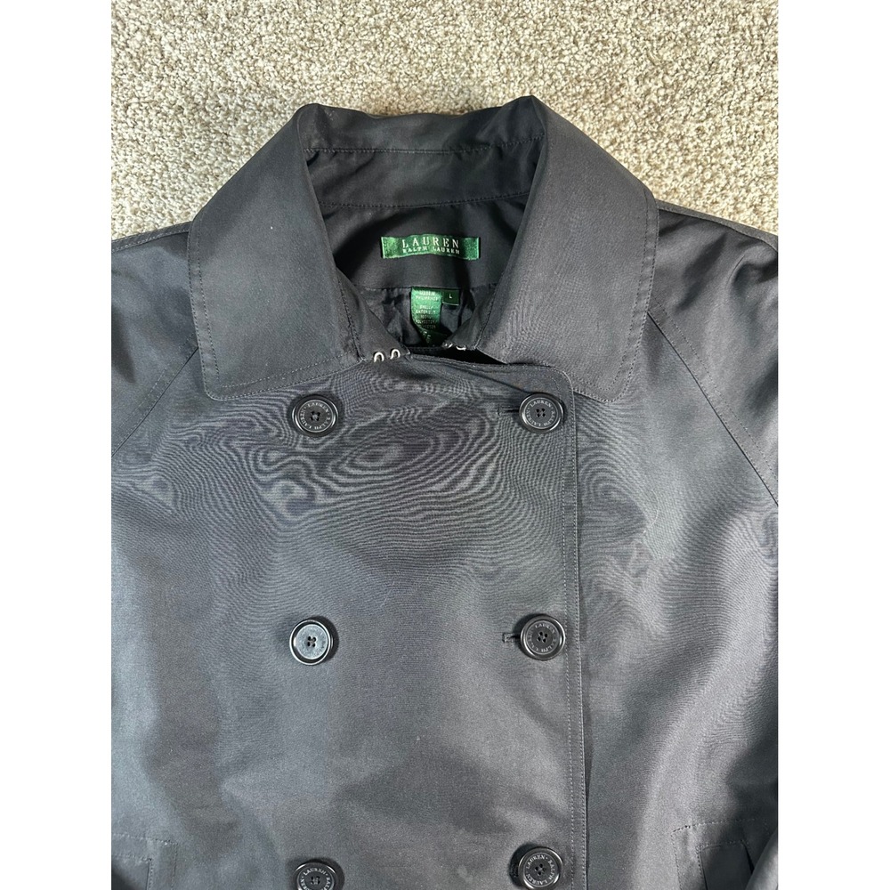 Lauren Ralph Lauren Black Double Breasted Trench Jacket Cropped Pea Coat Large